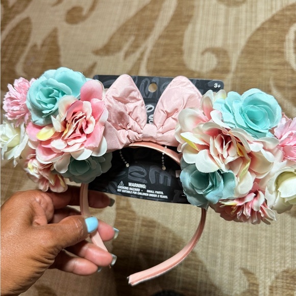 DISNEY EARS - 2 pcs! Pink floral and black/silver Mickey Mouse Disneyworld NEW - Picture 4 of 5